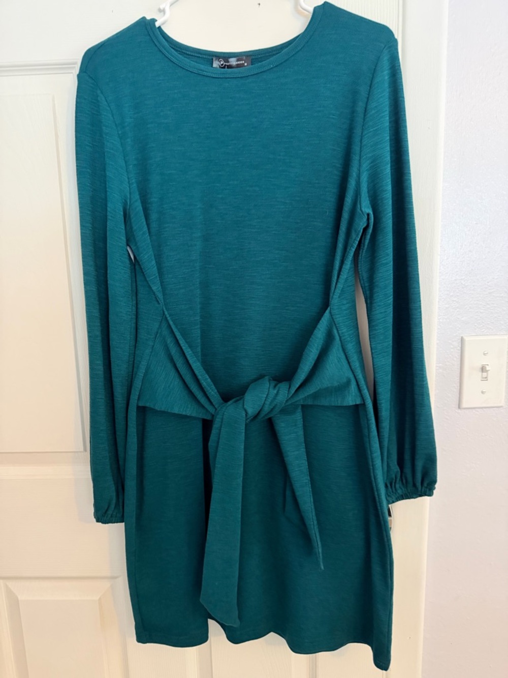 Long Sleeve Teal Tie-Waist Dress